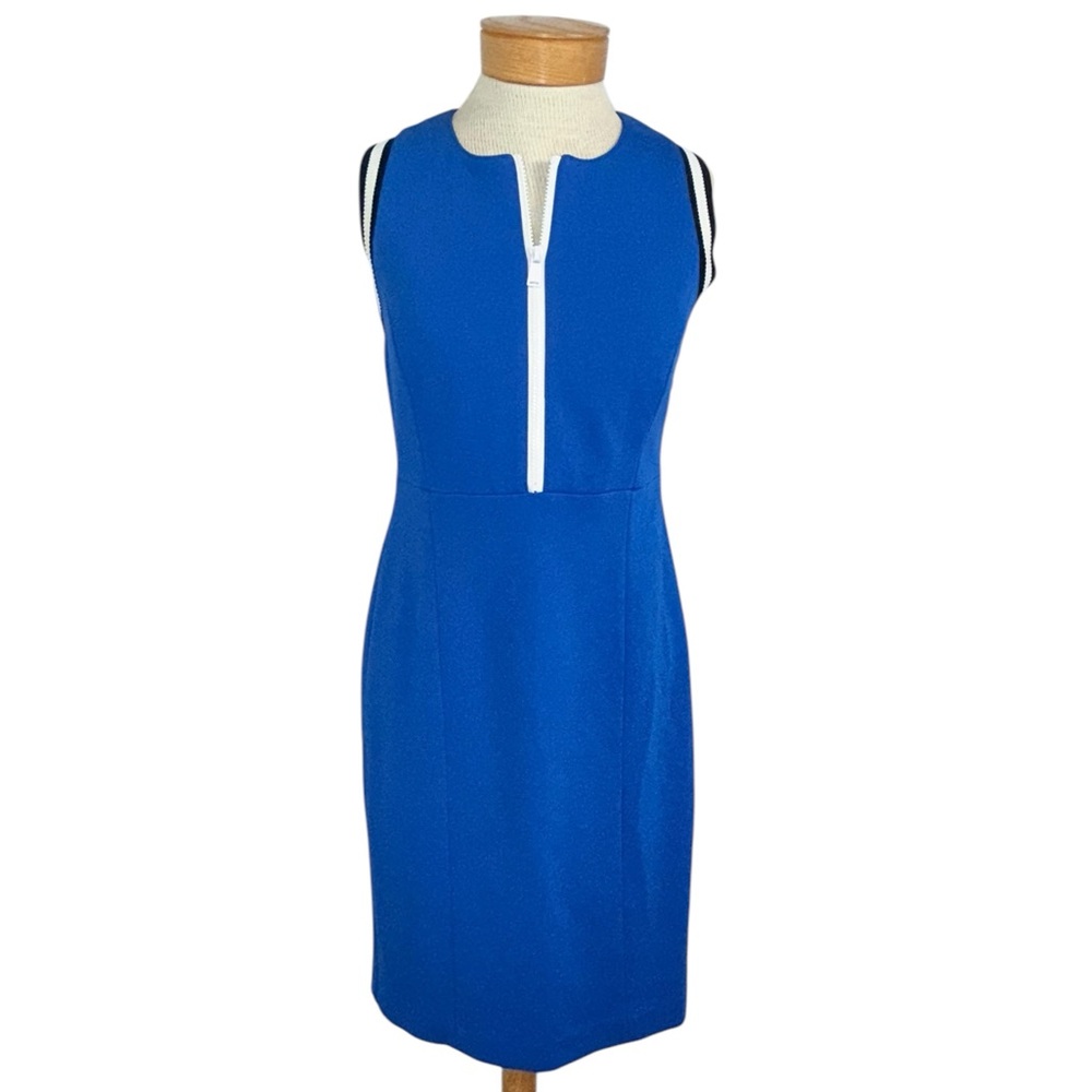 Worth New York 4 Blue Sheath Zipper Detail NWOT